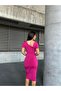 Sandy Triangle Neckline Detailed Midi Evening Dress 583290 Fuchsia - 4