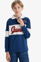 Oversize Wide Fit Polo Collar Embroidered Navy Blue Boys' Long Sleeve T-Shirt F2711A8/Be829 - 4