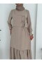 Vest Set Two-Piece Suit Dress Terry Beige Tie-Up Vest Set Terry Dress with Drawstring - 3