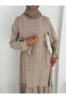 Vest Set Two-Piece Suit Dress Terry Beige Tie-Up Vest Set Terry Dress with Drawstring - 5