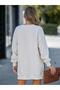 Women's Oversized Hooded Sweatshirt with Side Zip Detail Long Sleeve Ecru Tunic - 3