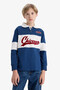 Oversize Wide Fit Polo Collar Embroidered Navy Blue Boys' Long Sleeve T-Shirt F2711A8/Be829 - 5
