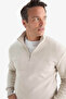 Men's Soft Furry Stone Sweatshirt with Stand Collar and Half Zipper X7405Az/Bg766 - 3