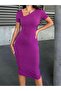 Sandy Triangle Neckline Detailed Midi Evening Dress 583290 Plum - 3