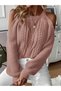 Women's Casual Hair Knit Off Shoulder Crew Neck Winter Knitwear Sweater Powder - 3