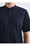 Navy Blue Regular Fit Judge Collar Linen Blend Men's Shirt - 3