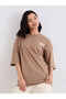Women Brown Slogan Print Short Sleeve Oversized T-Shirt - 2