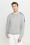 Men's Gray Melange Standard Fit Normal Cut Crew Neck Jacquard Knitwear Sweater