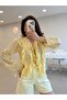 قميص مكشكش برباط أمامي أصفر
