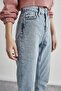 Snow Blue Mom Jeans Lycra Blue Snow Washed Mom Jeans Lycra Jean - 2