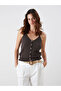 Brown V-Neck Openwork Rope Strap Women's Knitwear Undershirt