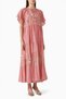 Floral Print Cotton-Silk Maxi Dress, Tie-Up Detail Neckline, Stylish Summer Style with Flying Sleeves