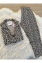 Leopard Printed Suede Shirt Collar Long Sleeve Pajama Set - 2