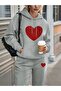 Red Heart Printed Unisex Women/Men Hooded Oversize Bottom/Up Tracksuit Set