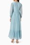Blue Maxi Dress with Floral Print - Flowy Hem, Embroidered Neckline, Back Button, Machine Washable - 3