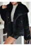 Shilsee Women's Shawl Collar Pocketed Fence Close Black Fur Coat - 2