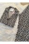 Leopard Printed Suede Shirt Collar Long Sleeve Pajama Set - 5