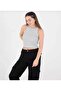 Women's Gray Halter Neck Ribbed Camisole Sports Basic Plain Daily Summer Crop Tank Top - 4