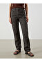 Brown straight fit leopard print women's jean pants - 2