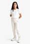 Standard Fit Basic Plain Elastic Waist School Jogger Beige Girl's Sweatpants Y1226A6/Bg667 - 2