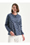 Navy Blue Lace-Up Collar Floral Blouse - 2