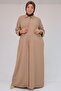 56018 Large Size Crepe Ferace with Stone Print Detail - Beige