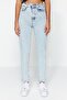 Monera High Waist Snow Wash Blue High Waist Lycra Mom Jeans - 3