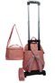 2-Stage Checked Wheels Character Patterned Portable Set of 3 Pink Primary School Backpack - 7