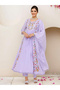 Women Lilac Cotton Kurta with Trousers and Dupatta Set - 4