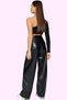 Women's Fashion Wide Leg High Waist Faux Leather Pants Ribbed Casual Chic Summer - 4