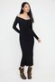 Teen Black Carmen Collar Bodycone/Fitted Ribbed Stretchy Straight Maxi Knitted Dress Twoaw26El00061 - 2