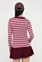 Teen Pembe Çizgili Polo Yaka Fitted/Vücuda Oturan Örme Bluz TWOAW26BZ00034 - 4