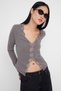 Anthracite Melange Fitted/Slim Fit Lace Detail Brushed Ribbed Stretch Knit Blouse Twoaw26Bz00096