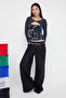 Teen Antrasit Tül Detaylı Çift Görünümlü Soyut Pencere Detaylı Fitted Örme Bluz TWOAW26BZ00098 - 2