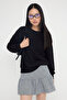 Siyah Oversize/Bol Kesim Bisiklet Yaka Kalın Şardonsuz Örme Sweatshirt TWOAW26SW00029 - 2