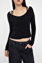 Teen Siyah Premium İplik/Özel İplik Fitted/Vücuda Oturan Crop/Kısa Triko Kazak TWOAW26KZ00017 - 3