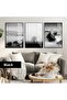 Amazing | Black White Mountain Lake Landscape Combination | Framed Glass Table 3 Pieces Vertical