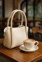 Women's Three-Compartment Detachable Makeup Bag with Shoulder Strap Cream Faux Leather Hand and Shoulder Bag Roze