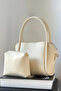 Women's Three-Compartment Detachable Makeup Bag with Shoulder Strap Cream Faux Leather Hand and Shoulder Bag Roze - 2