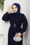 Women's Belt Detailed Chiffon Evening Dress - 5