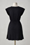 Women's Black Side Slit Buckle V Neck Mini Beach Dress - 5