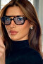 Wuhle Unisex Black Frame Khaki Glass Square Sunglasses - 3