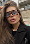 Wuhle Unisex Black Frame Khaki Glass Square Sunglasses - 2