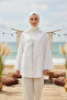 White - 100% Cotton Pocketed Lace-Up Women's Hijab Kimono 1165-Tes