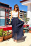Women's G.sağlam Long Pleated Chiffon Skirt Navy Blue