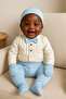 Organic Baby Boy Bow Tie Patterned 5-Piece Jumpsuit Hospital Release Newborn Outfit Bib - 3