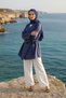 Indigo Blue - Natural Viscose Fabric Women's Hijab Kimono with Pockets and Belt 1168-Tes - 5