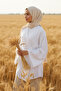 White - Natural Viscose Fabric Women's Hijab Kimono with Pockets and Belt 1168-Tes