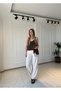 Wide Leg Trousers with Elastic Waist - Stone - 5