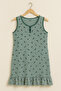 Khaki White Striped Bird Print Sleeveless Casual Dress – Buttoned Collar, Ruffled Hem - 3